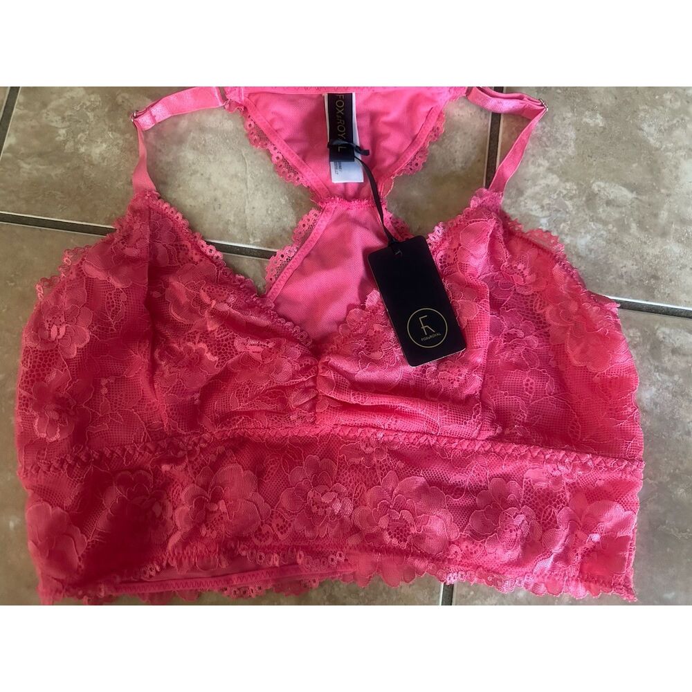 NWT Fox & Royal S Kira Lace Bralette Bra In Melon Pink